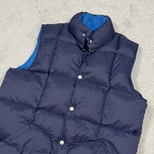Stussy Reversible Down Puffer Vest Navy Royal Blue Mens Large Snap Front